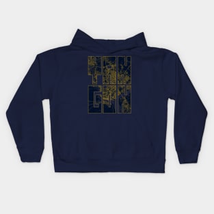 Yangon, Myanmar City Map Typography - Gold Art Deco Kids Hoodie